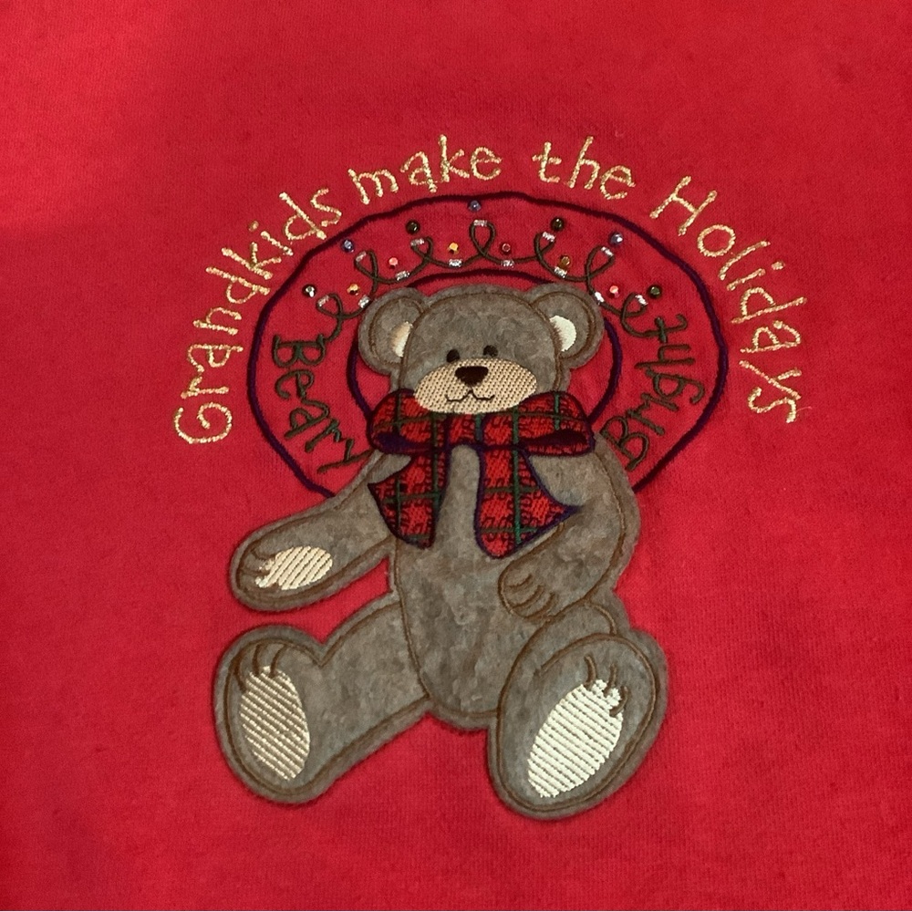 VNTG CHRISTMAS SWEATSHIRT XL Embroidered Grandkids Bear Double Collar READ!!